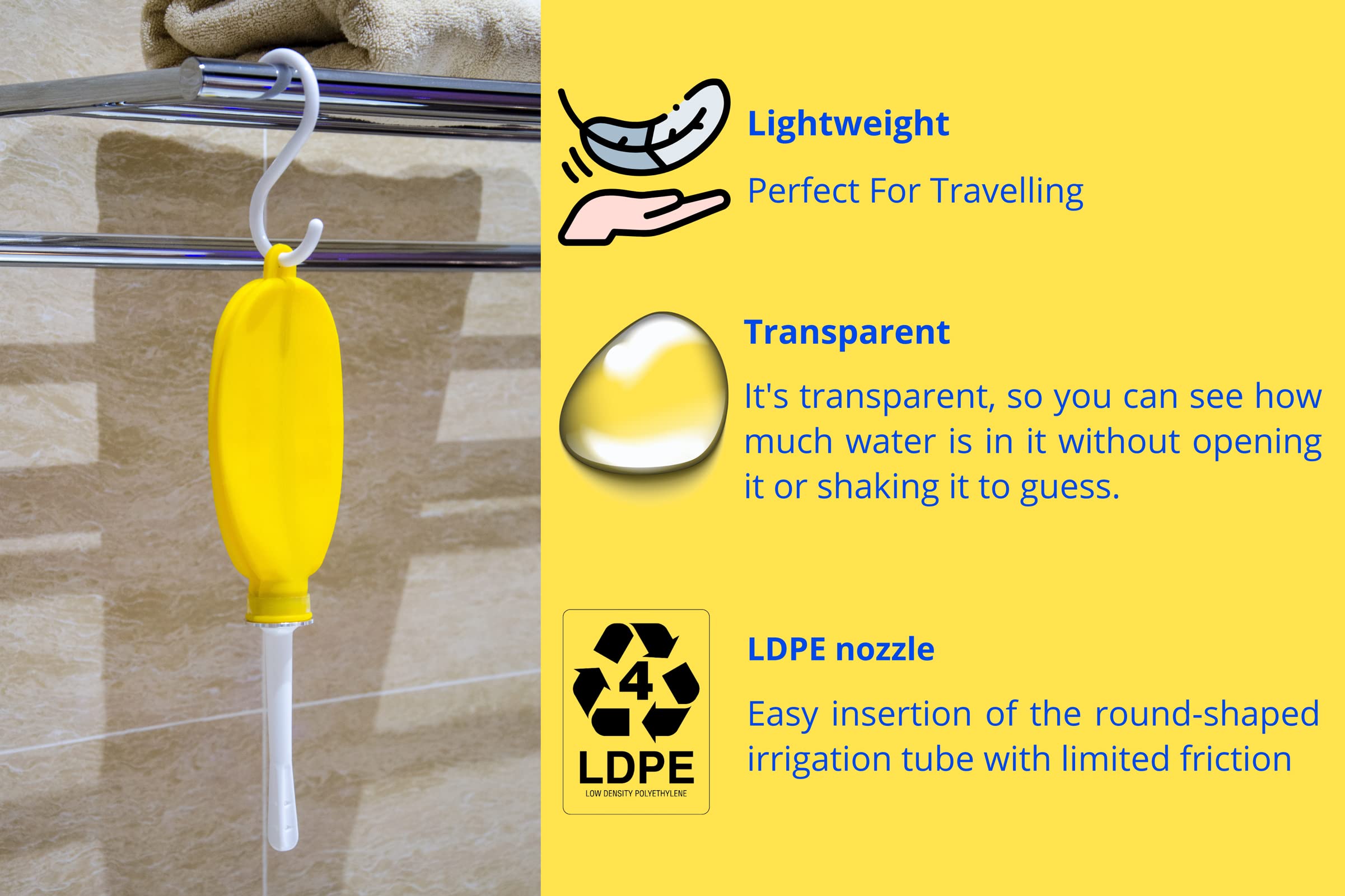 RVDKBULB Silicone Douche Bag with Storage Bag, Pocket size - Great for Travel, 24 Fl Oz Capacity, Yellow