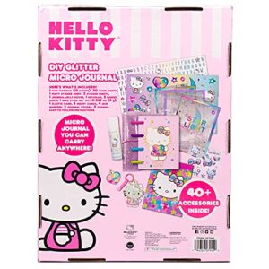 Hello Kitty DIY Glitter Micro Journal by Horizon Group USA, 40+ Stationery Accessories Including Hello Kitty Stickers, Surprise Keychain, Interchangeable Binder Discs, Squishy Glitter Cover & More