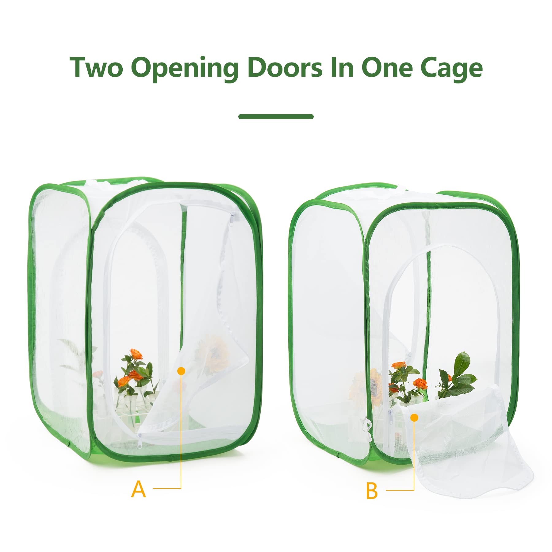 Two Doors Large Monarch Butterfly Habitat, Insect Mesh Cage, Caterpillar Enclosure Terrarium Pop-up (24 x 24 x 36 inches)