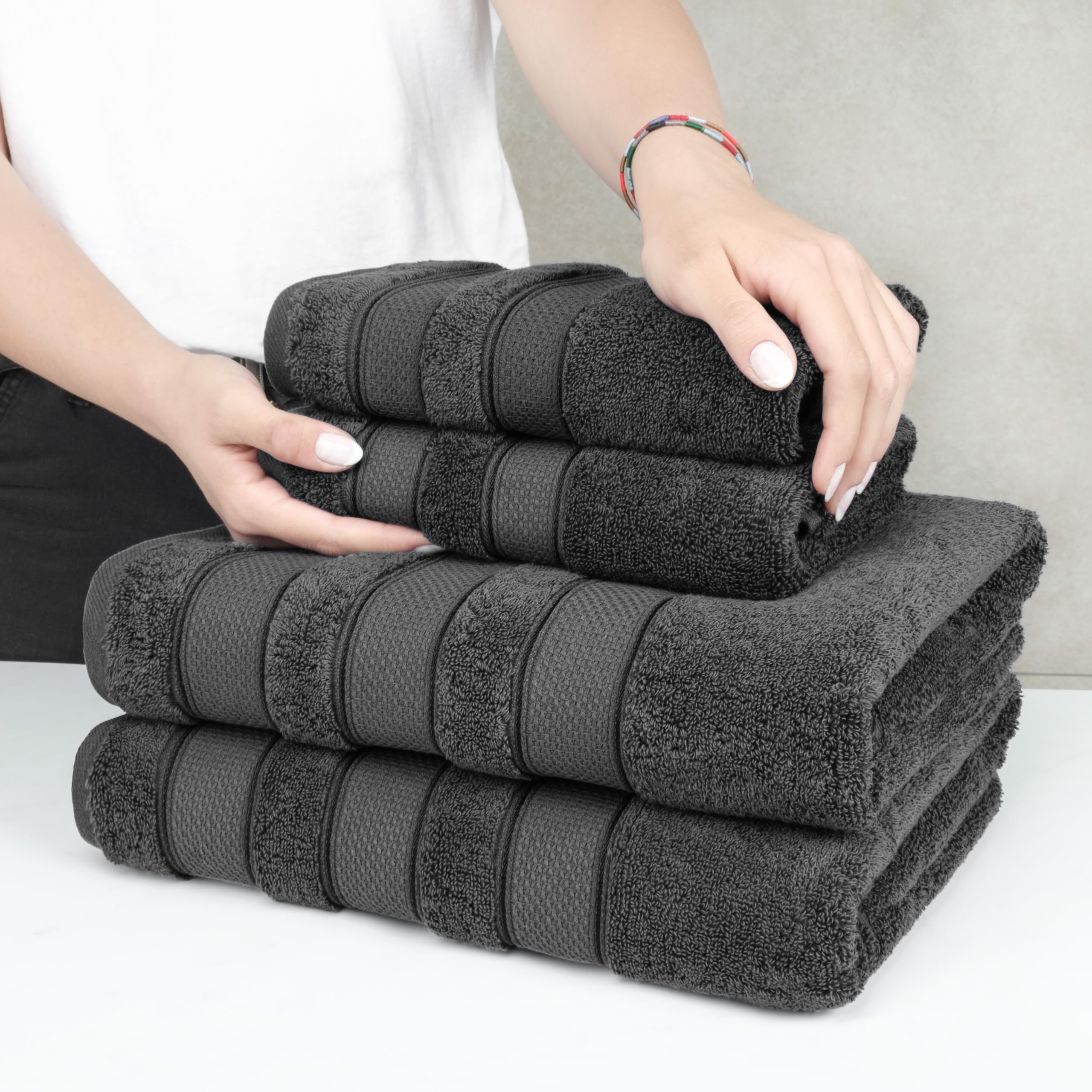 American Soft Linen Salem Bath Towel Set, 6 Piece Towels for Bathroom, 100% Turkish Combed Zero Twist Cotton, 2 Bath Towels 2 Hand Towels 2 Washcloths, Dark Gray