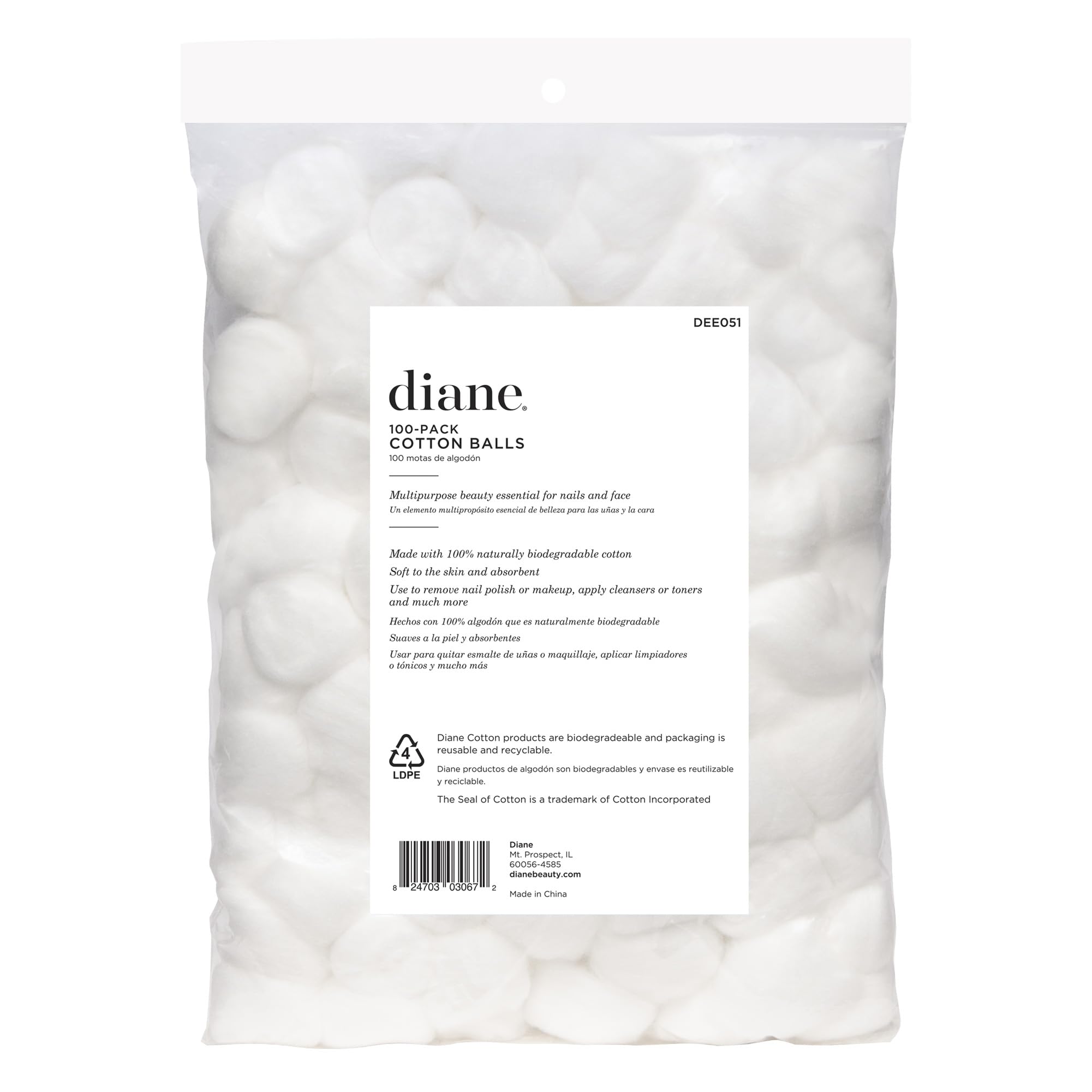 Diane 100% Pure Cotton Balls, 100 Count - Soft, Super Absorbent, Multipurpose Cotton Balls for Makeup Removal, Nail Polish, Applying Lotion or Powder, First-Aid for Everyday Household Use