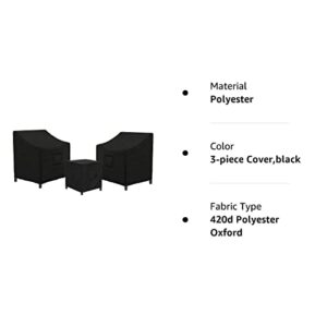 SIRUITON 3 Piece Outdoor Veranda Patio Garden Furniture Cover Set with 420D Durable and Water Resistant Fabric,Fit for Outdoor Wicker Patio Furniture Sets/Rattan Chair Conversation Sets-Balck