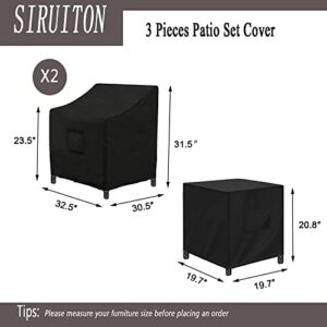 SIRUITON 3 Piece Outdoor Veranda Patio Garden Furniture Cover Set with 420D Durable and Water Resistant Fabric,Fit for Outdoor Wicker Patio Furniture Sets/Rattan Chair Conversation Sets-Balck