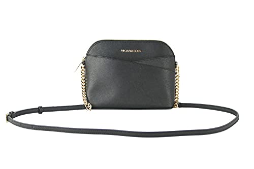 Michael Kors Jet Set Travel Medium Leather Cross Dome Bag Crossbody Black Gold