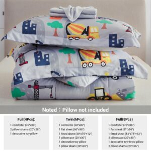 Mooreeke Bed in a Bag for Kids Boys Teens, 6 Pieces Twin Size Comforter Bed Set with Shams, Sheet Set and Decorative Toy Pillow, Excavator Super Soft Microfiber Kids Comforter Bedding Set