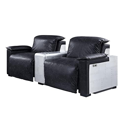 Acme Misezon Power Recliner in Black Top Grain Leather & Aluminum