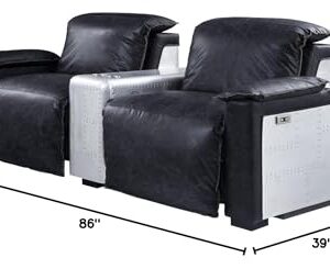 Acme Misezon Power Recliner in Black Top Grain Leather & Aluminum