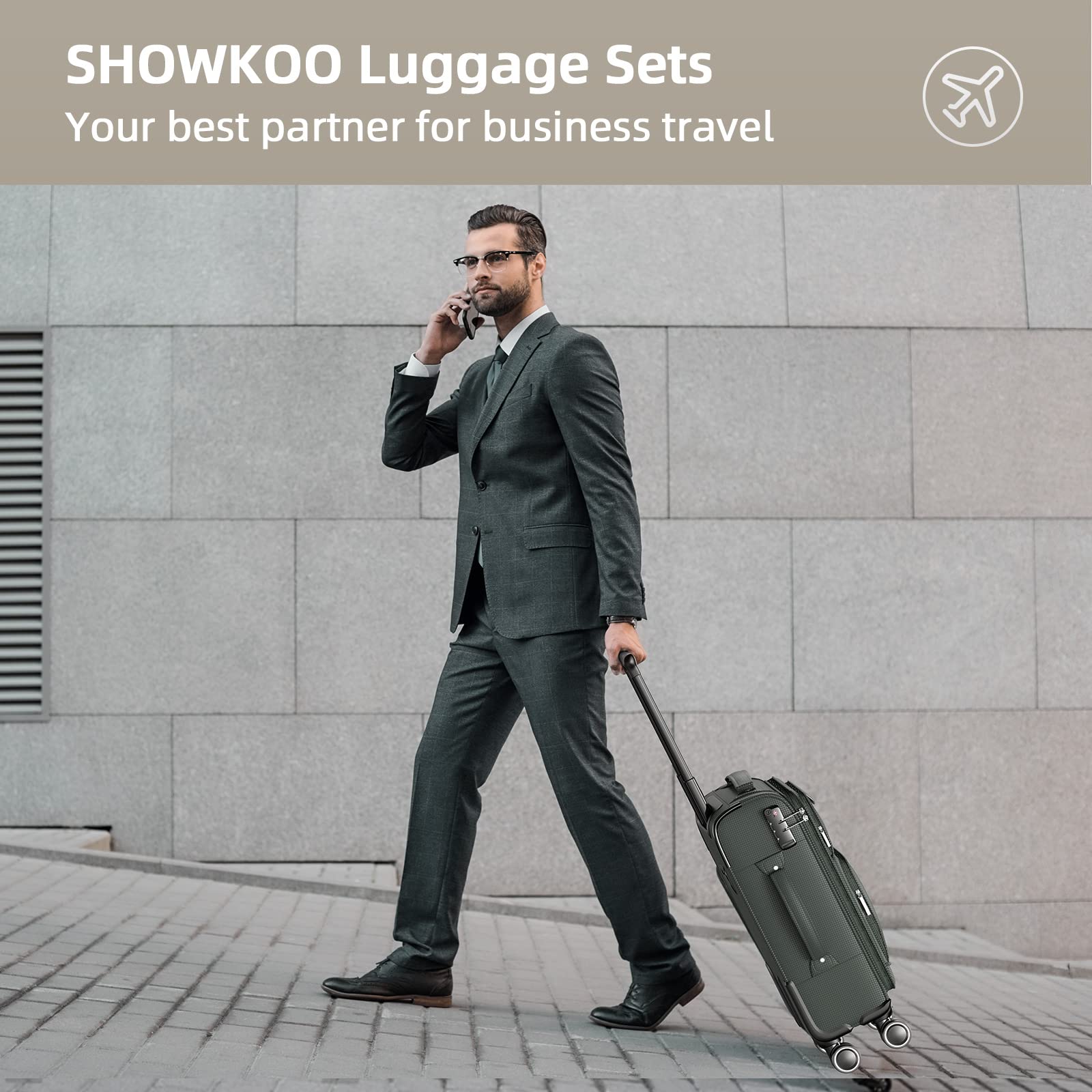 SHOWKOO Luggage Sets 3 Piece Softside Expandable Lightweight Durable Suitcase Sets Double Spinner Wheels TSA Lock Armygreen (20in/24in/28in)