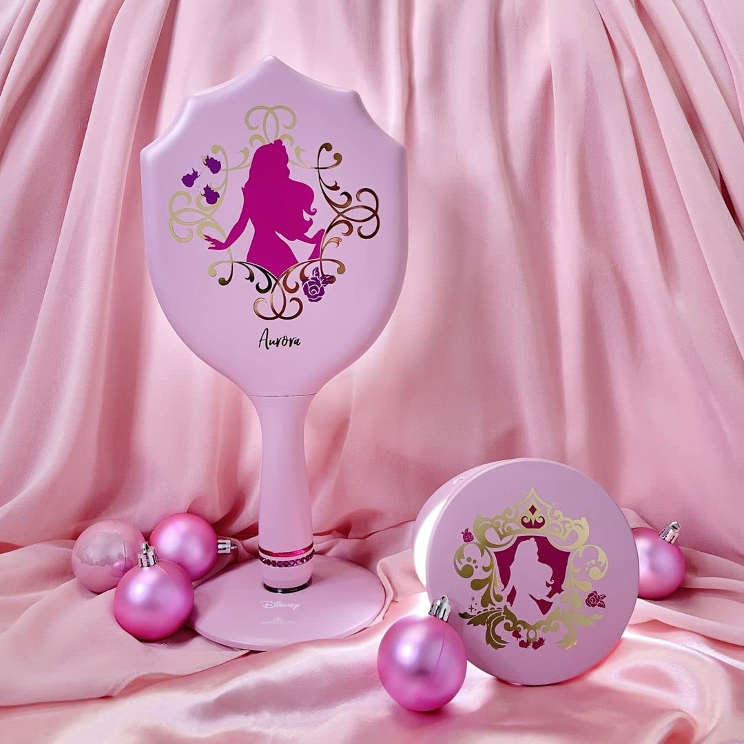 Impressions Vanity Disney Princess Aurora Handheld LED Makeup Mirror, Lighted Hand Mirror with Standing Base, Shimmering Button, and 3 Color Modes for Travel or Bedroom