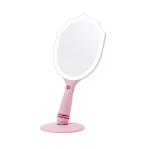 Impressions Vanity Disney Princess Aurora Handheld LED Makeup Mirror, Lighted Hand Mirror with Standing Base, Shimmering Button, and 3 Color Modes for Travel or Bedroom