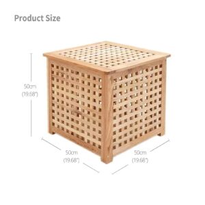 ZLHOME Wooden Grid Side Table for Indoor/Outdoor,Small Coffee Table for Boho Corner/Patio/living Room,Storage Bin Deck Box for Cushions,Toys,Furniture Covers,Etc.Original Wood Color