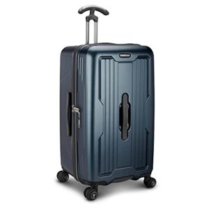 Traveler's Choice Ultimax II 26" Medium Trunk Spinner Luggage, Tie Down Straps, Matte Navy, Checked Inch