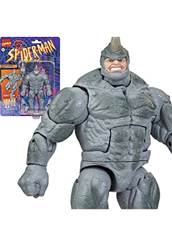 Spider-Man Marvel Legends Series 6-inch Marvel’s Rhino Retro Action Figure Toy, Includes 3 Accessories