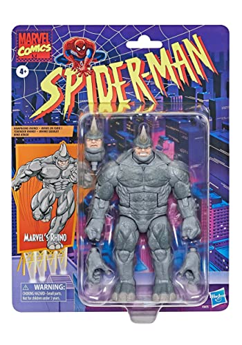 Spider-Man Marvel Legends Series 6-inch Marvel’s Rhino Retro Action Figure Toy, Includes 3 Accessories