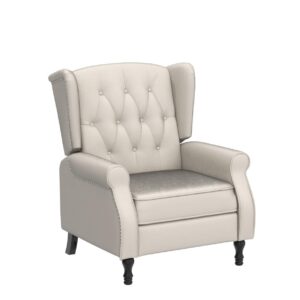 Velvet Accent Chair, Push Back Recliner Chair, Wingback Arm Chair for Living Room/Bedroom/Home Theater/Reception Area, Light Beige