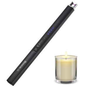 Candle Lighter, Electric Rechargeable Arc Lighter with LED Battery Display Portable USB Charging Flame-Less Windproof Lighters for Light Candles Gas Stoves Camping Barbecue(Black)