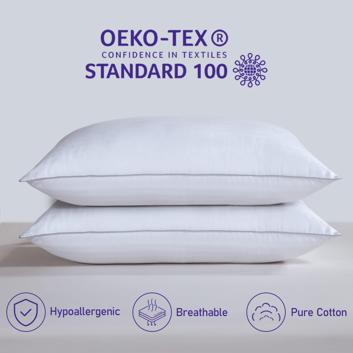 HOMELAB 2 Pack Standard Pillows for Sleeping - 100% Breathable Cotton Cover, Soft Down Alternative, Medium Support for Side, Back, and Stomach Sleepers, Hotel Collection Bed Pillow Inserts, 20x26