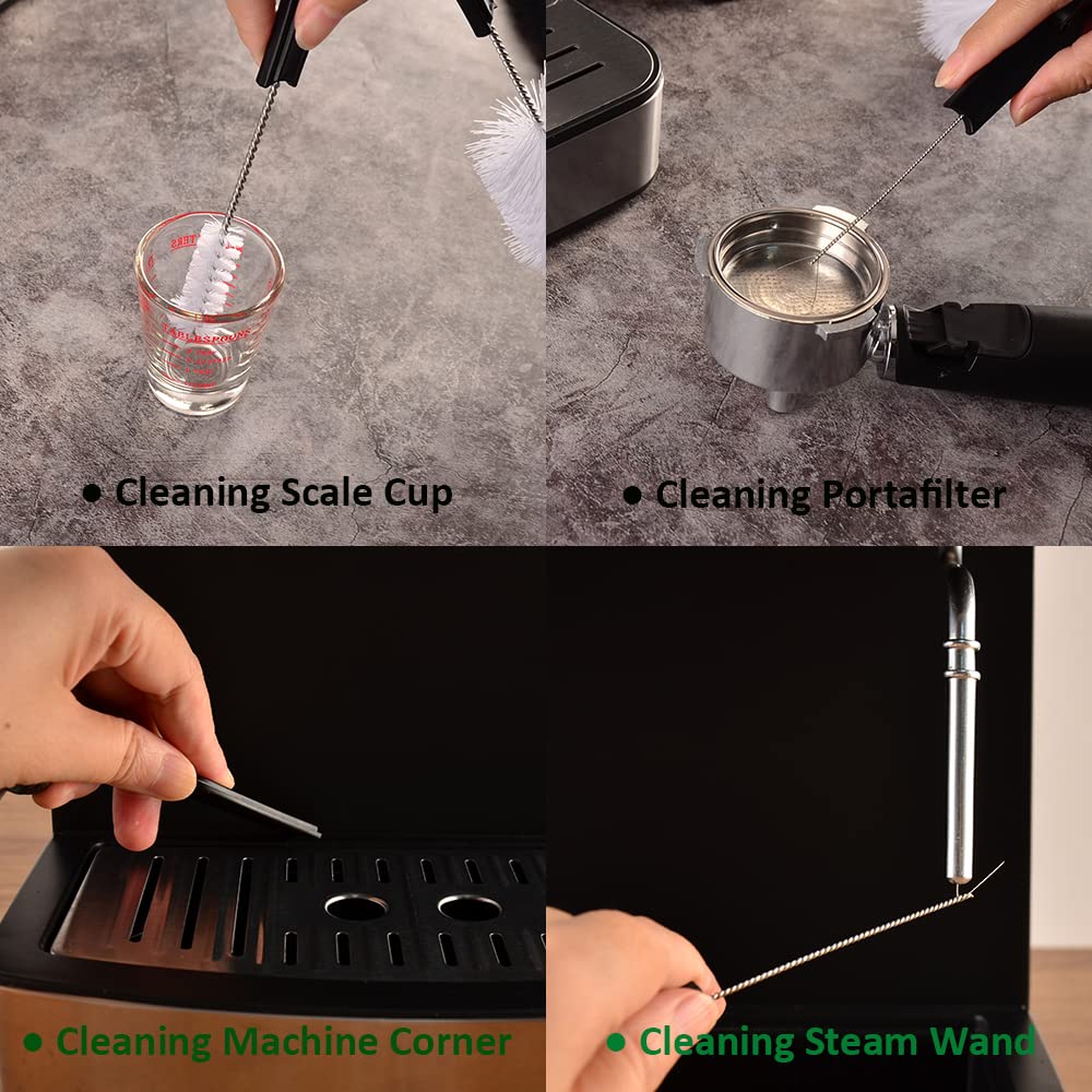 Espresso Brush Machine Cleaning Brush - CAFEMASY 5pcs Coffee Machine Cleaning Brush Pack Barista Tools for Cleaning Espresso Machine Group Head Steam Wand Milk Frother Drip Tray Coffee Mug