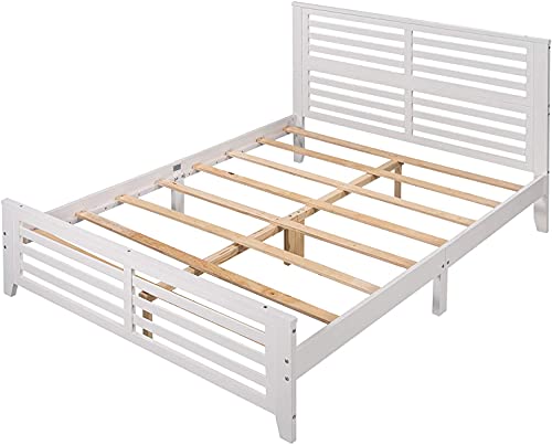 STP-Y Queen Bed Frame with Headboard Wood Platform Queen Bed,No Box Spring Needed (White, Queen) (Color : White, Size : Queen)