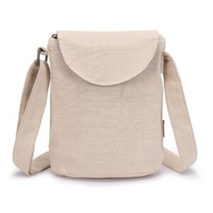 opqrstu women's retro small size canvas shoulder bag hippie hobo crossbody handbag casual tote (off-white)