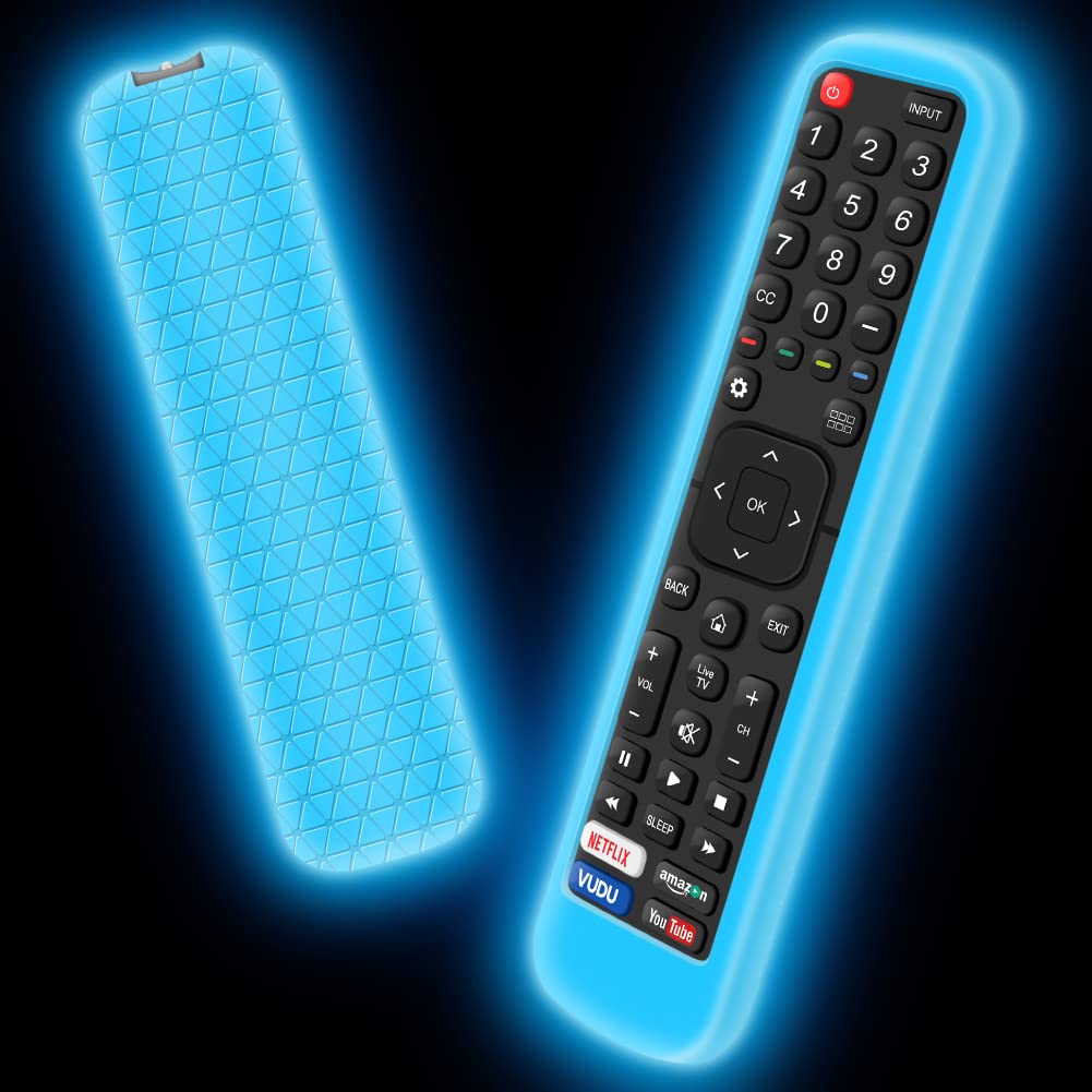 Silicone Protective Case for Hisense EN2A27 Remote Control, Anti-Slip Battery Back Cover for Hisense EN-2A27 Smart TV Remote Skin Sleeve Protector (Glow Blue)