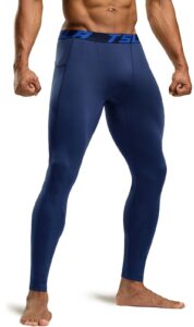 tsla men's thermal compression pants, athletic sports leggings & running tights, wintergear base layer bottoms, pocket midnight navy, medium