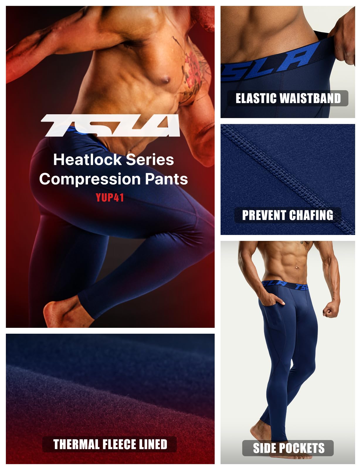 TSLA Men's Thermal Compression Pants, Athletic Sports Leggings & Running Tights, Wintergear Base Layer Bottoms, Pocket Midnight Navy, Medium