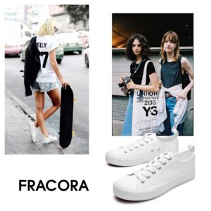 FRACORA Women's PU Leather Tennis Shoes Low Top lace up Casual Shoes Comfortable Fashion Sneaker(White,US9)