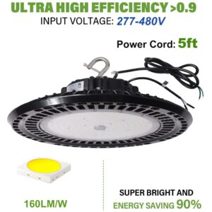 480V UFO LED High Bay Lights 240W, 38400LM, 0-10V Dimmable, 1000W HID/HPS Replacement, 5ft Cable, IP65, Hook Mount, Shop Lights, Garage, Factory, Warehouse, Workshop, Area Light