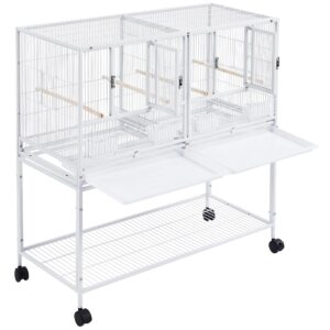 Topeakmart Divided Breeder Bird Cage for Parakeet Canary Lovebird Finch Budgie with Detachable Rolling Stand, White