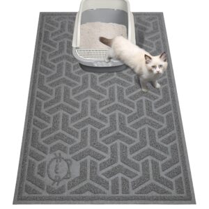 upsky cat litter mat, litter trapping mat soft on kitty paws, large litter box mat 35" x 24" scatter control for cat litter, waterproof and extra large litter box carpet.