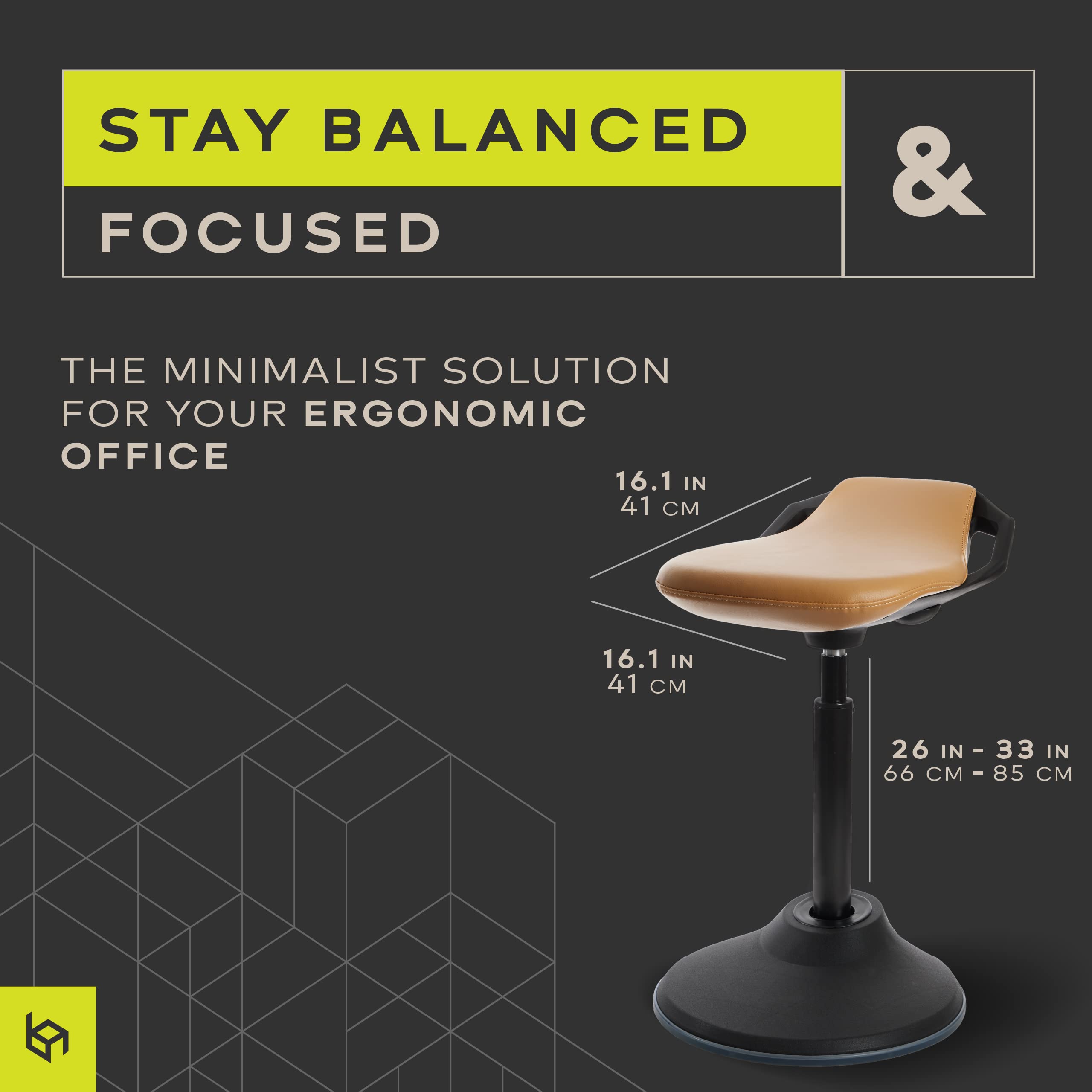 bonVIVO Standing Desk Chair - Ergonomic Chair for Tall Office Desks w/Back Support and Handles for Posture and Balance - Work from Home High Stool - Khaki