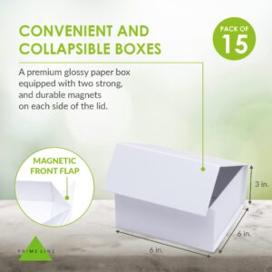 Prime Line Packaging 6x6x3 15 Pack White Magnetic Gift Box with Lid, Small Magnetic Closure Box for Presents, Wedding, Christmas, Small Business Bulk