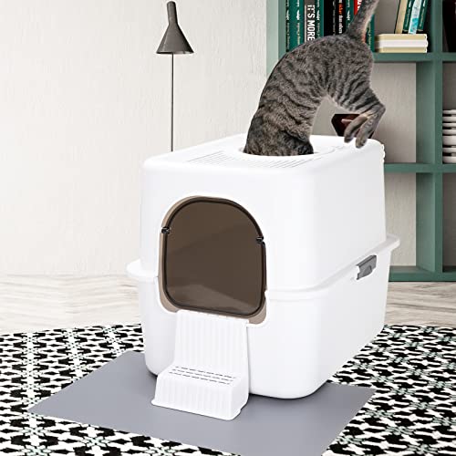 Sfozstra Cat Litter Box with Lid, Fully Enclosed Splash-Proof Litter Box,Top Entry Cat Litter Box, Easy to Assemble and Installation for Small Cats Under 8 IB (White, Small)