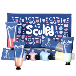 sculpd acrylic paint set, 8 x 22ml tubes of premium coloured acrylic, heavy body & vibrant colors, paint on air dry clay, canvas, ceramic, fabric, wood & more, pastel tones