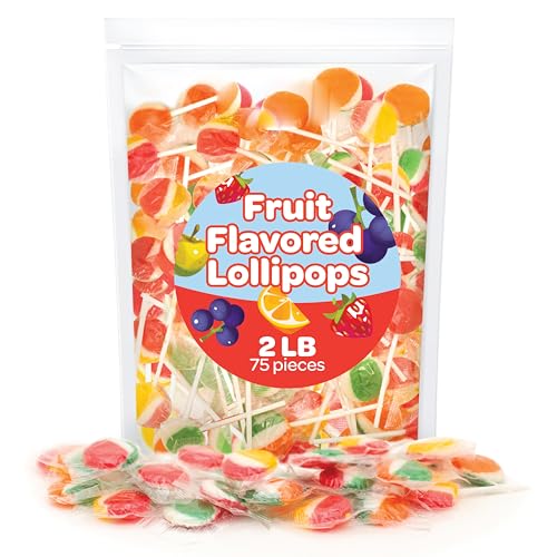 Fruit Lollipops Hard Candy, Bulk Pack 2 Pounds (75 Count), Party Favors, Pinata Stuffers