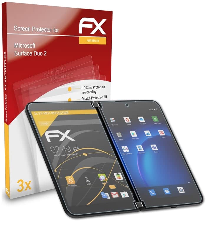 atFoliX Screen Protector compatible with Microsoft Surface Duo 2 Screen Protection Film, anti-reflective and shock-absorbing FX Protector Film (Set of 3)