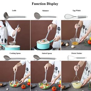 38 Piece Silicone kitchen Cooking Utensils Set with Utensil Rack, Silicone Head and Stainless Steel Handle Cookware, Kitchen Tools for Utensil Sets, Non-Stick kitchen Gadgets, Dishwasher Safe(Silver)