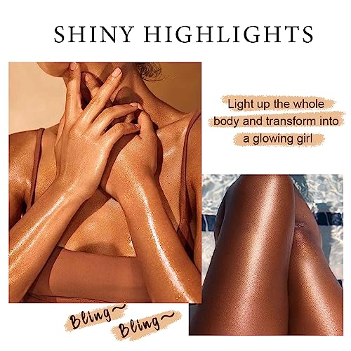 MAEPEOR Shimmer Body Luminizer 5 Colors Moisturizing Glow Illuminator Smooth and Non-sticky Summer Body Highlighter For Face & Body (80ML, 02 Gold)