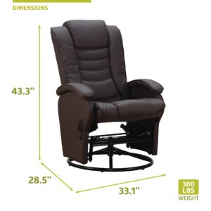 Pearington Recliner Chair with Ottoman, Leather, Espresso 33.07D x 28.54W x 43.3H in