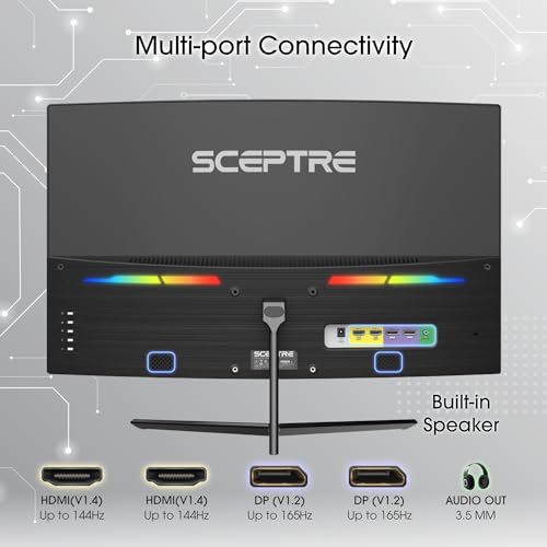 Sceptre 24-inch Curved Gaming Monitor 1080p up to 165Hz DisplayPort HDMI 99% sRGB, AMD FreeSync Build-in Speakers Machine Black (C248B-FWT168)