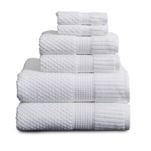 ny loft 100% cotton towel set 6 piece set | super soft & absorbent quick-dry 2 bath towels 2 hand towels & 2 washcloths |textured and durable cotton | trinity collection (6 piece set, bright white)
