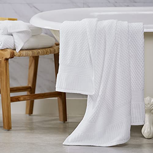 NY Loft 100% Cotton Towel Set 6 Piece Set | Super Soft & Absorbent Quick-Dry 2 Bath Towels 2 Hand Towels & 2 Washcloths |Textured and Durable Cotton | Trinity Collection (6 Piece Set, Bright White)