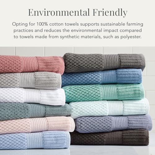 NY Loft 100% Cotton Towel Set 6 Piece Set | Super Soft & Absorbent Quick-Dry 2 Bath Towels 2 Hand Towels & 2 Washcloths |Textured and Durable Cotton | Trinity Collection (6 Piece Set, Bright White)