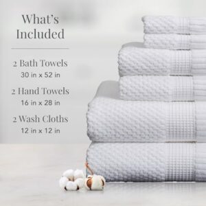 NY Loft 100% Cotton Towel Set 6 Piece Set | Super Soft & Absorbent Quick-Dry 2 Bath Towels 2 Hand Towels & 2 Washcloths |Textured and Durable Cotton | Trinity Collection (6 Piece Set, Bright White)