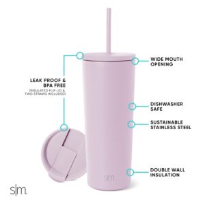 Simple Modern Insulated Tumbler with Lid and Straw | Iced Coffee Cup Reusable Stainless Steel Water Bottle Travel Mug | Gifts for Women Men Her Him | Classic Collection | 24oz | Lavender Mist