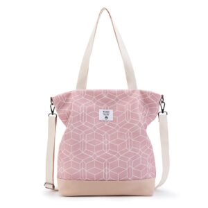 KALIDI Canvas Tote Bags Casual Shoulder Handbags Purse Geometric Patterns Crossbody Work Bag for Women, Pink