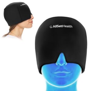 Migraine Relief Cap Ice Head Wrap Headache and Migraine Hat | Headache Relief with Hot/Cold Gel Head Ice Pack with Face and Eye Headache Mask Compress Black