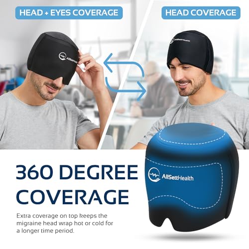 Migraine Relief Cap Ice Head Wrap Headache and Migraine Hat | Headache Relief with Hot/Cold Gel Head Ice Pack with Face and Eye Headache Mask Compress Black