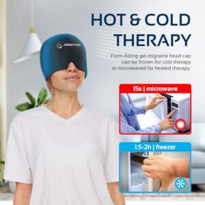 Migraine Relief Cap Ice Head Wrap Headache and Migraine Hat | Headache Relief with Hot/Cold Gel Head Ice Pack with Face and Eye Headache Mask Compress Black